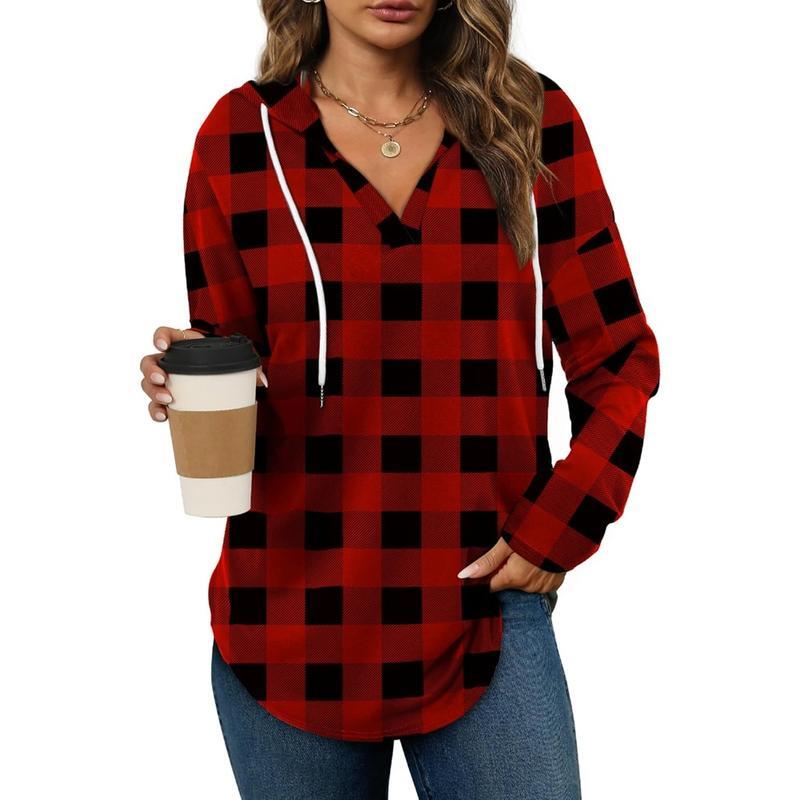 Women's Plaid V-Neck Tunic Sweatshirt