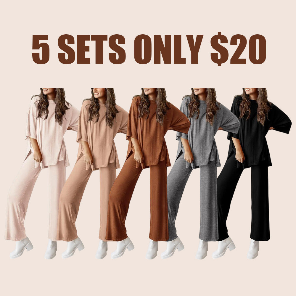 Women’s 2-Piece Lounge Set – Short Sleeve Top & Wide Leg Pants