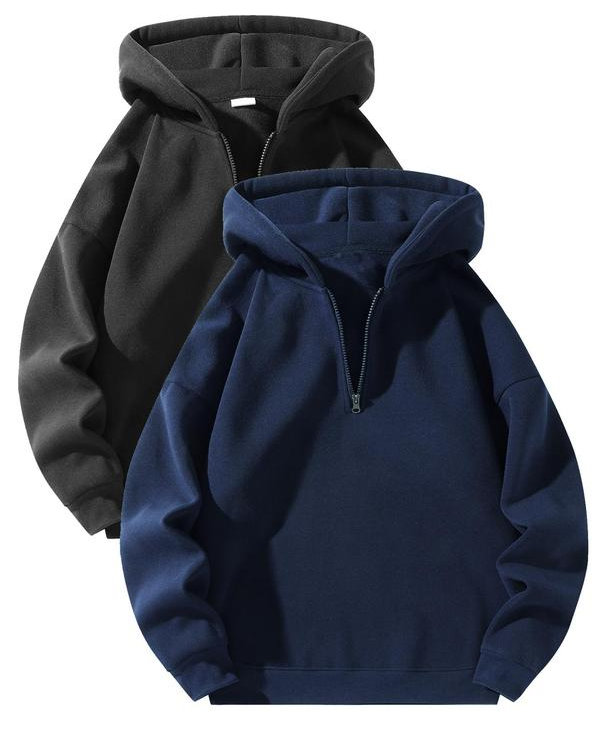 Unisex Plain Half Zip Up Thermal Lined Hoodie