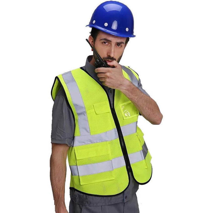Breathable Hi-Vis Mesh Safety Vest with Zipper & Pockets, Meets ANSI/ISEA Standards